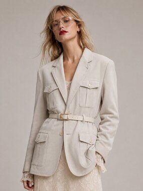 Corduroy Safari Chic Cream Cotton Blend Blazer Ivy League Preppy Unisex